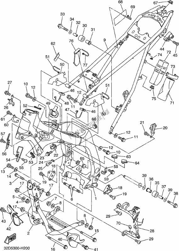 All parts for the Frame of the Yamaha WR 250R 2020