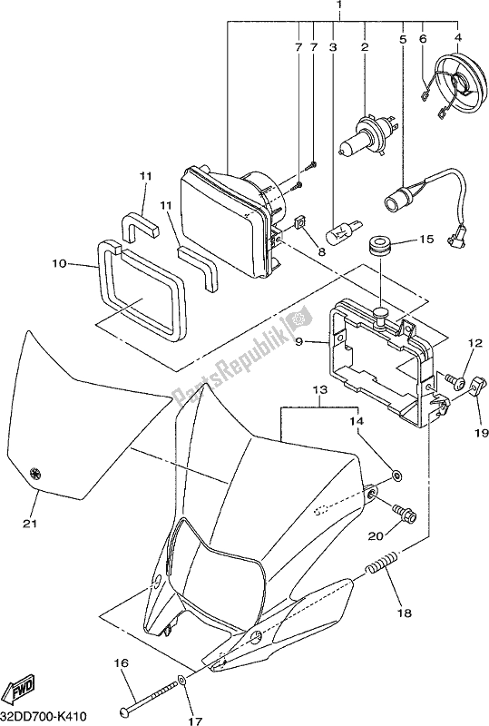 All parts for the Headlight of the Yamaha WR 250R 2020