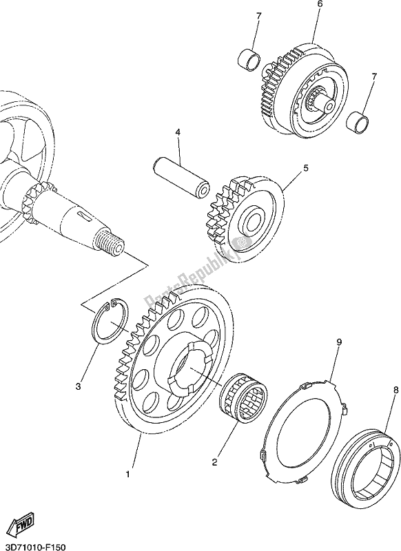 All parts for the Starter Clutch of the Yamaha WR 250R 2020