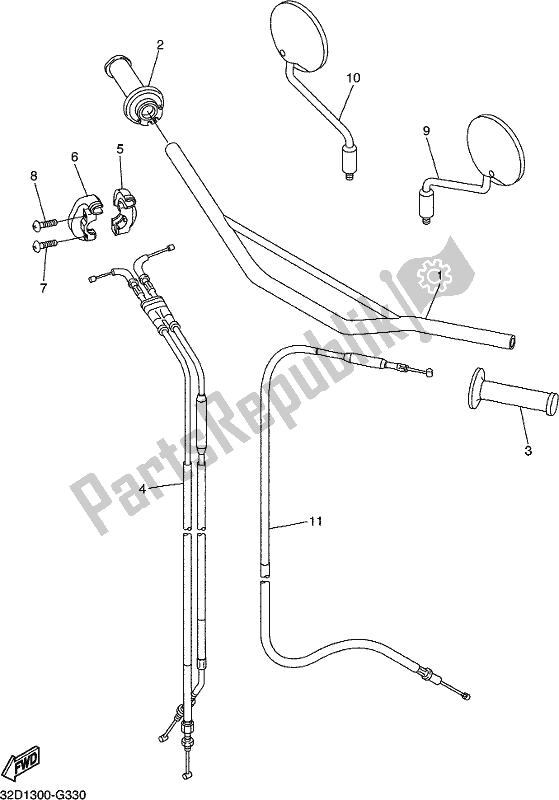 All parts for the Steering Handle & Cable of the Yamaha WR 250R 2020