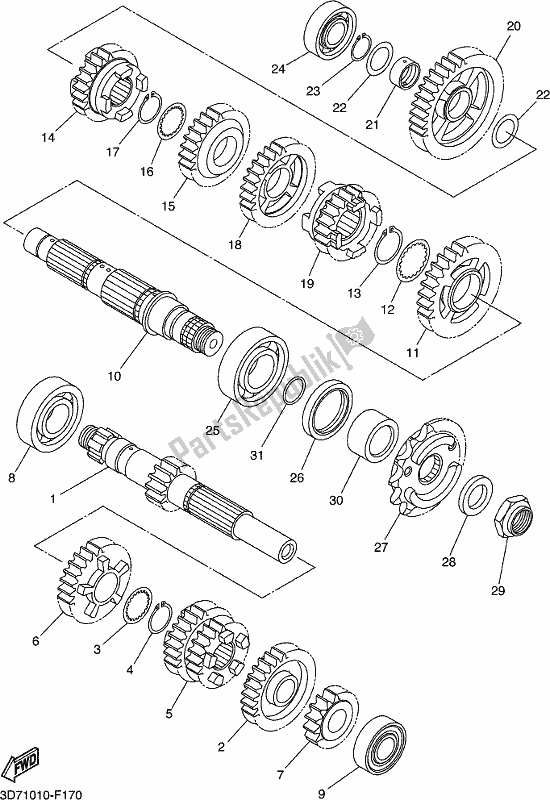 All parts for the Transmission of the Yamaha WR 250R 2020