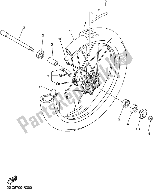 All parts for the Front Wheel of the Yamaha WR 450F 2017