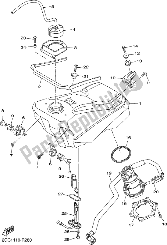 All parts for the Fuel Tank of the Yamaha WR 450F 2017