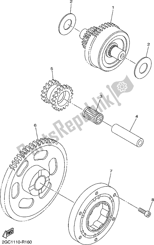 All parts for the Starter Clutch of the Yamaha WR 450F 2017