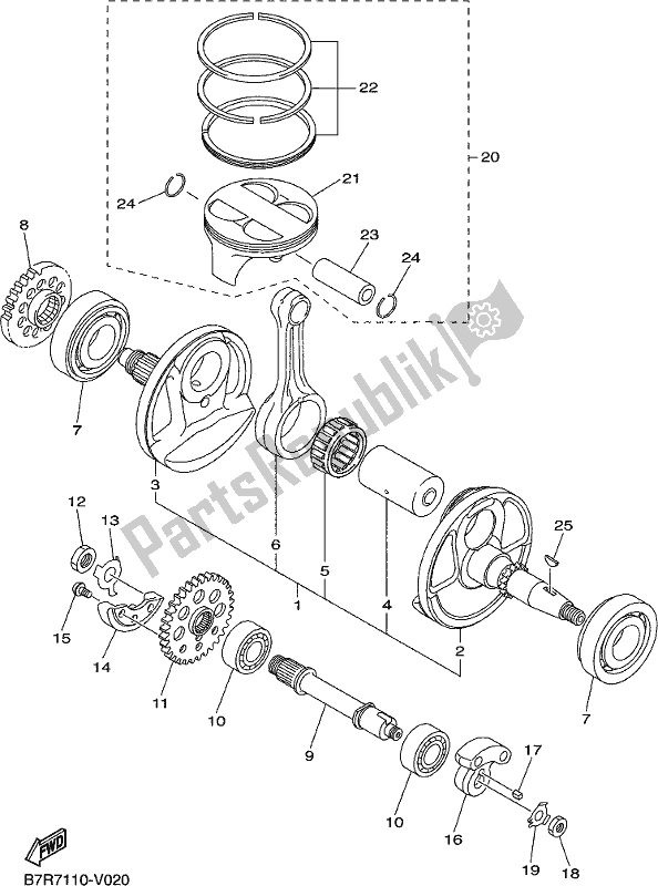 All parts for the Crankshaft & Piston of the Yamaha WR 450F 2020