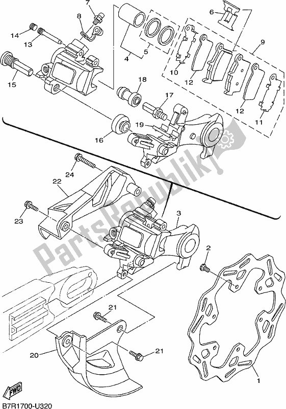 Todas as partes de Pinça De Freio Traseiro do Yamaha WR 450F 2020