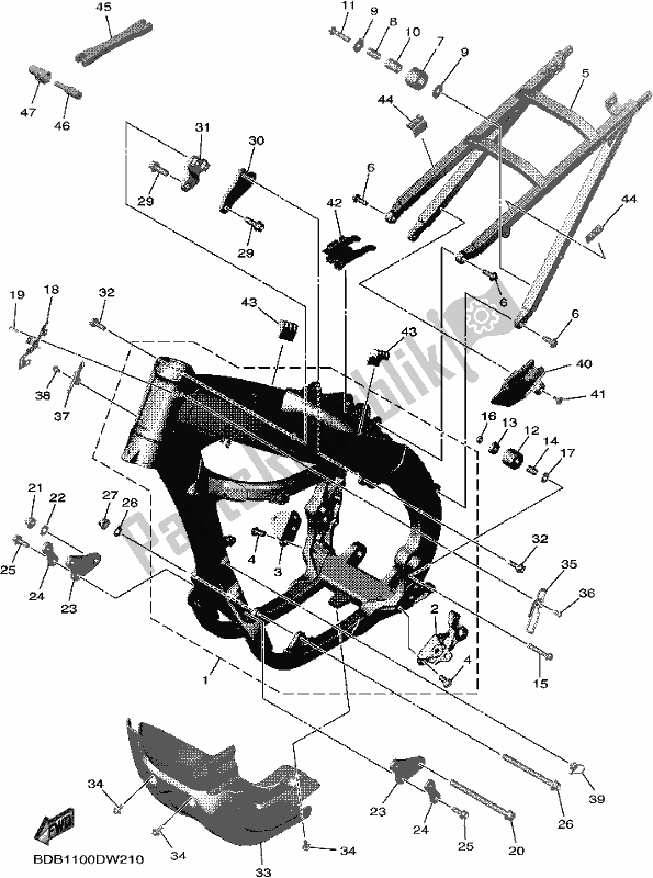 All parts for the Frame of the Yamaha WR 450F 2021