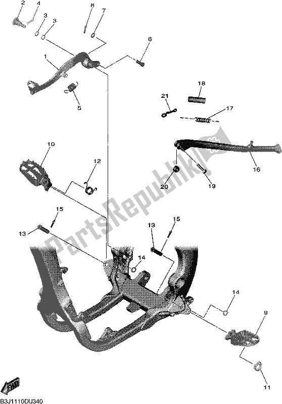 All parts for the Stand & Footrest of the Yamaha WR 450F 2021