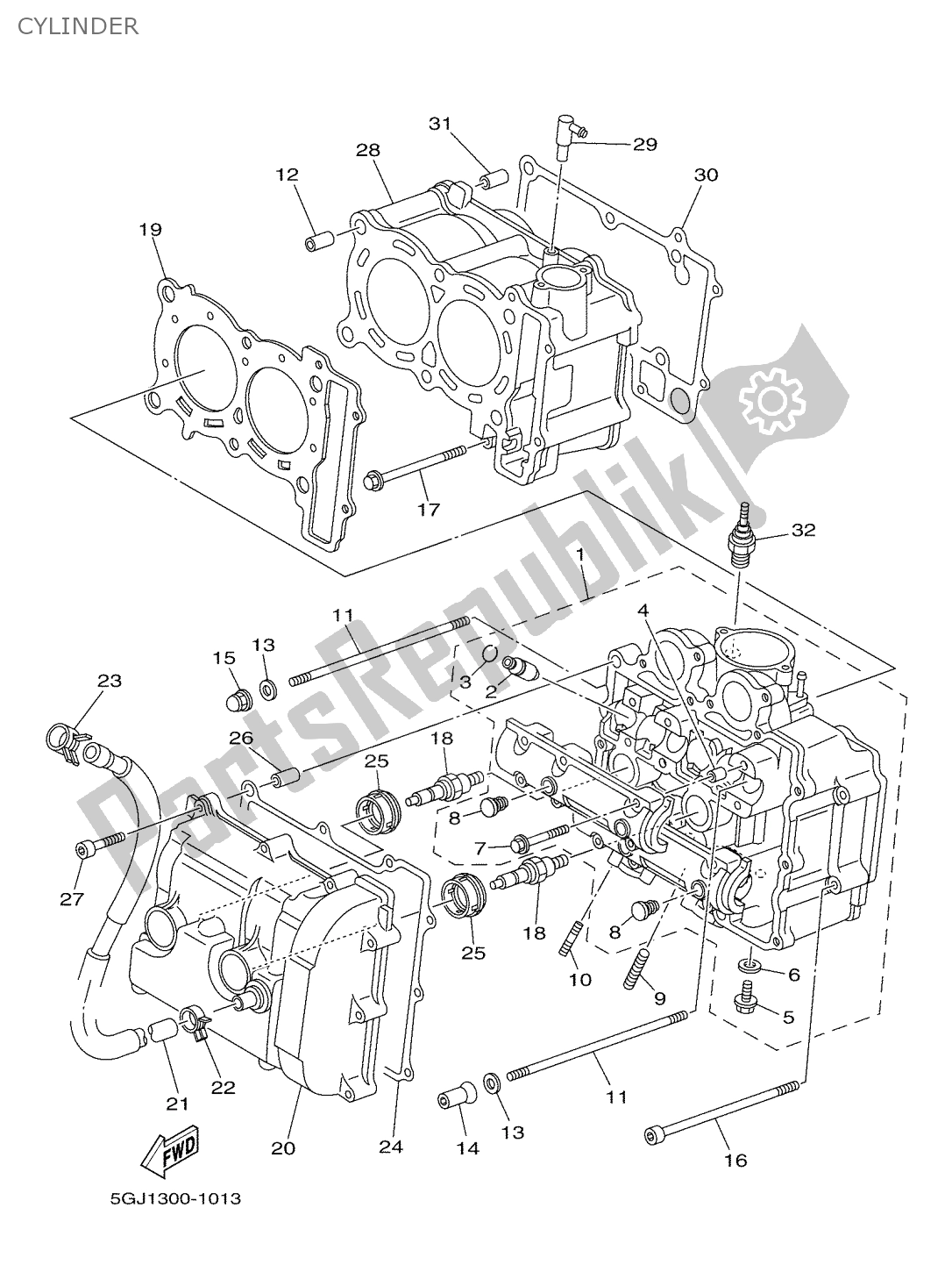 Tutte le parti per il Cilindro del Yamaha T-max 500 2001