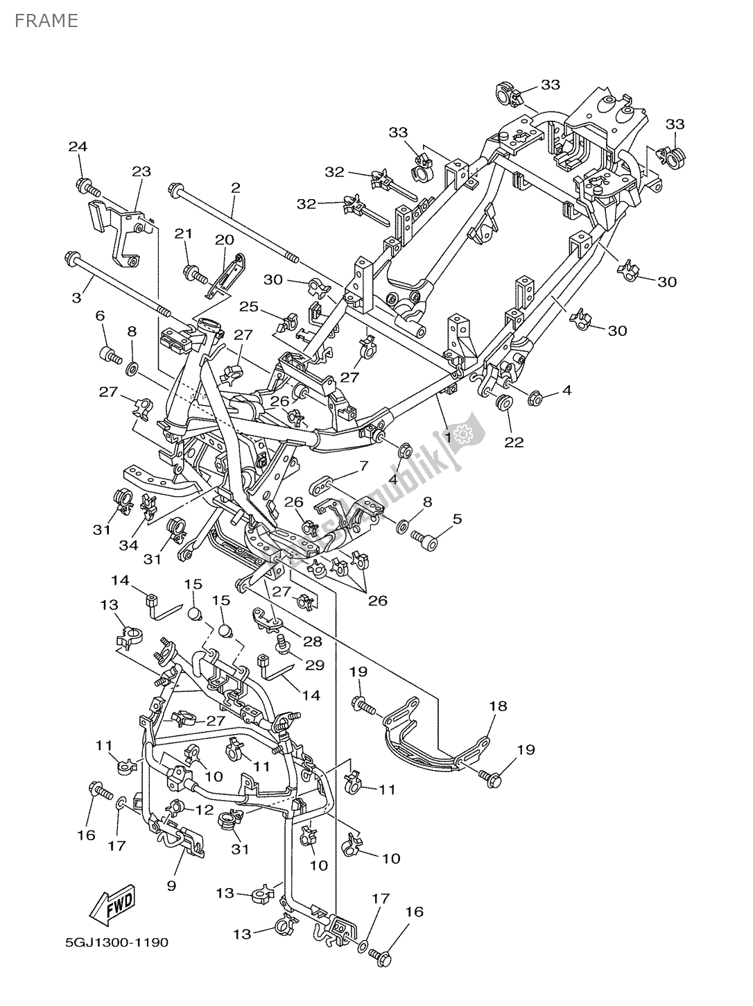 Tutte le parti per il Telaio del Yamaha T-max 500 2001