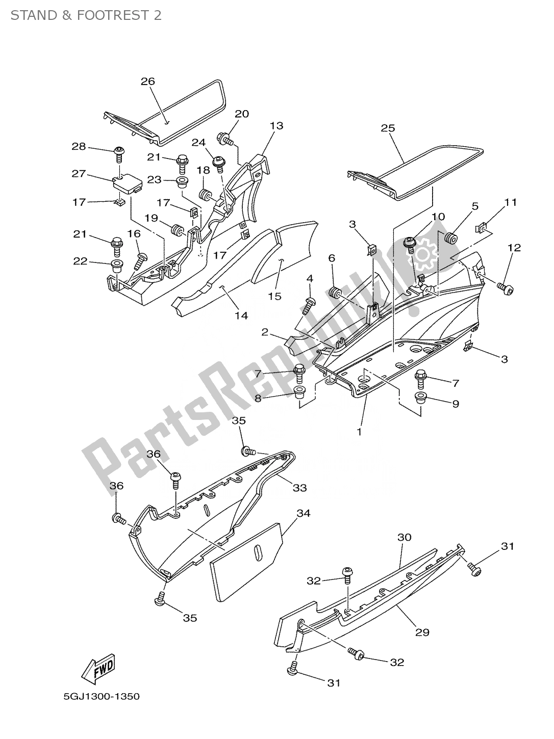 Tutte le parti per il Supporto E Poggiapiedi 2 del Yamaha T-max 500 2001