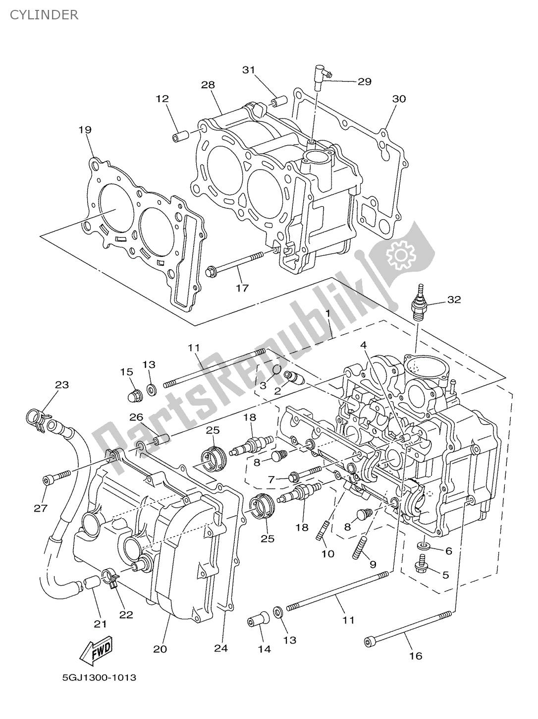 Alle onderdelen voor de Cilinder van de Yamaha T-max 500 2003