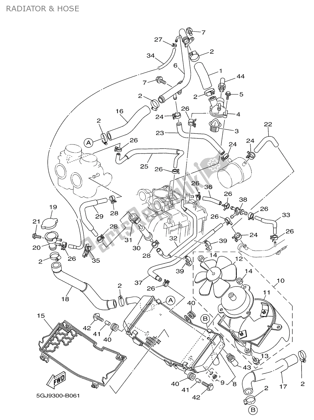 Tutte le parti per il Tubo Del Radiatore del Yamaha T-max 500 2003