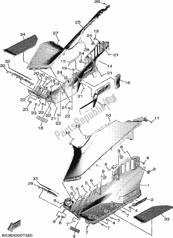 All parts for the Stand & Footrest 2 of the Yamaha XP 530-A 2019