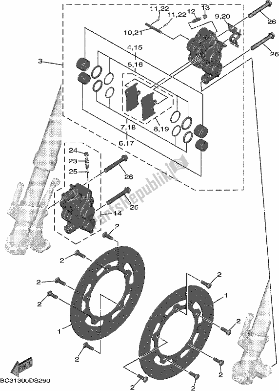 All parts for the Front Brake Caliper of the Yamaha XP 530A 2018