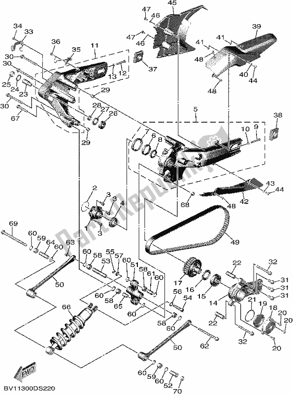 Alle onderdelen voor de Achterarm & Ophanging van de Yamaha XP 530A 2018