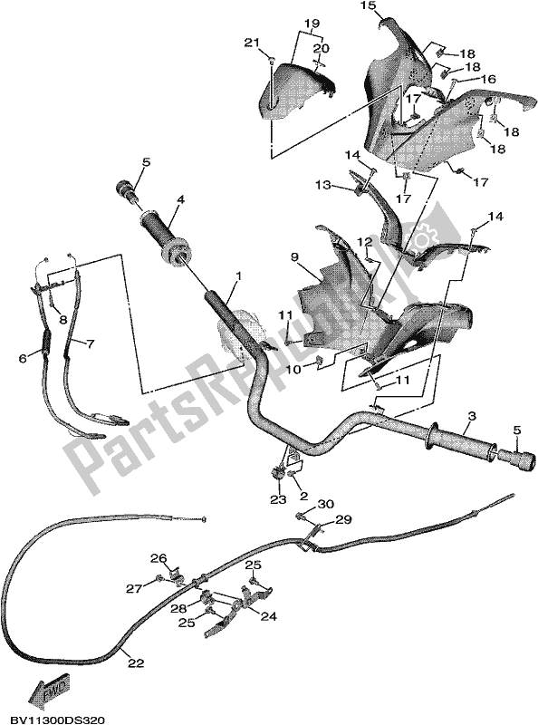 All parts for the Steering Handle & Cable of the Yamaha XP 530A 2018