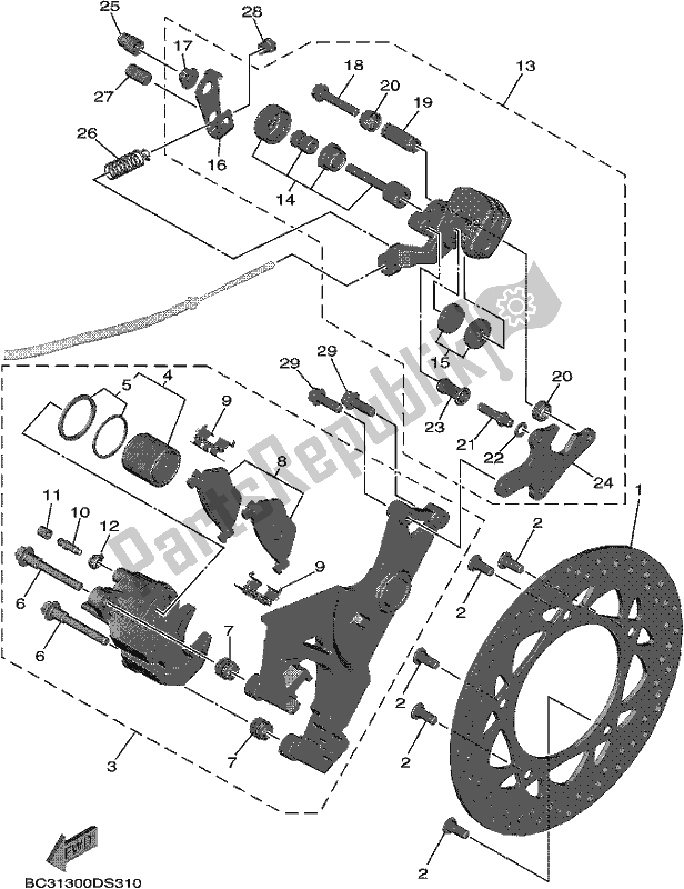 Alle onderdelen voor de Achter Remklauw van de Yamaha XP 530A 2019