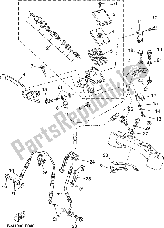 All parts for the Front Master Cylinder of the Yamaha XSR 700 AH MTM 660H 2017 All parts for the Front Master Cylinder of the Yamaha XSR 700 AH MTM 660H 2017