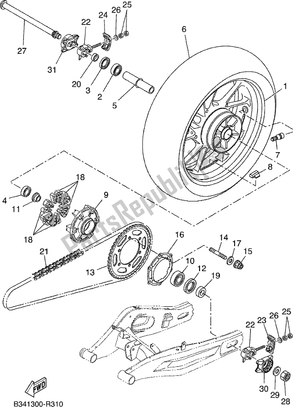 All parts for the Rear Wheel of the Yamaha XSR 700 AH MTM 660H 2017