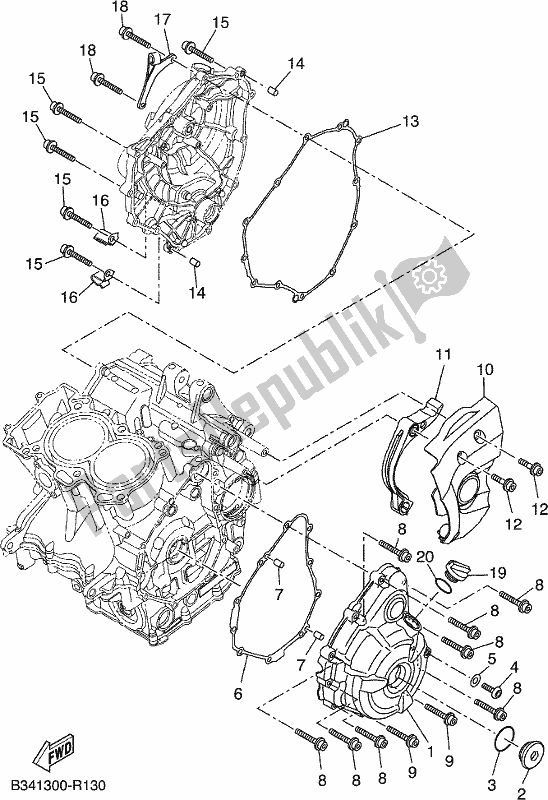 Alle onderdelen voor de Carterdeksel 1 van de Yamaha XSR 700 AH MTM 660H 2017