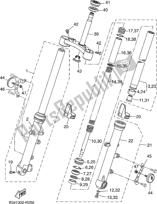 All parts for the Front Fork of the Yamaha XSR 700 AH MTM 660H 2017