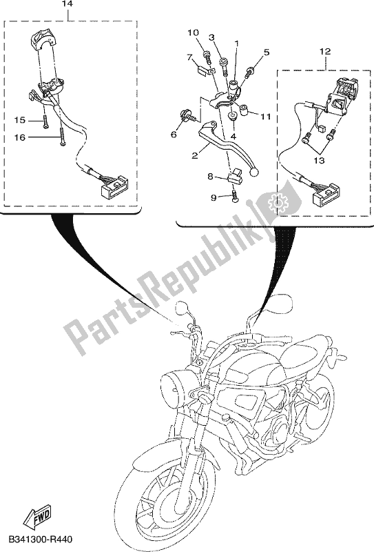 All parts for the Handle Switch & Lever of the Yamaha XSR 700 AH MTM 660H 2017