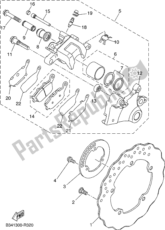 All parts for the Rear Brake Caliper of the Yamaha XSR 700 AH MTM 660H 2017