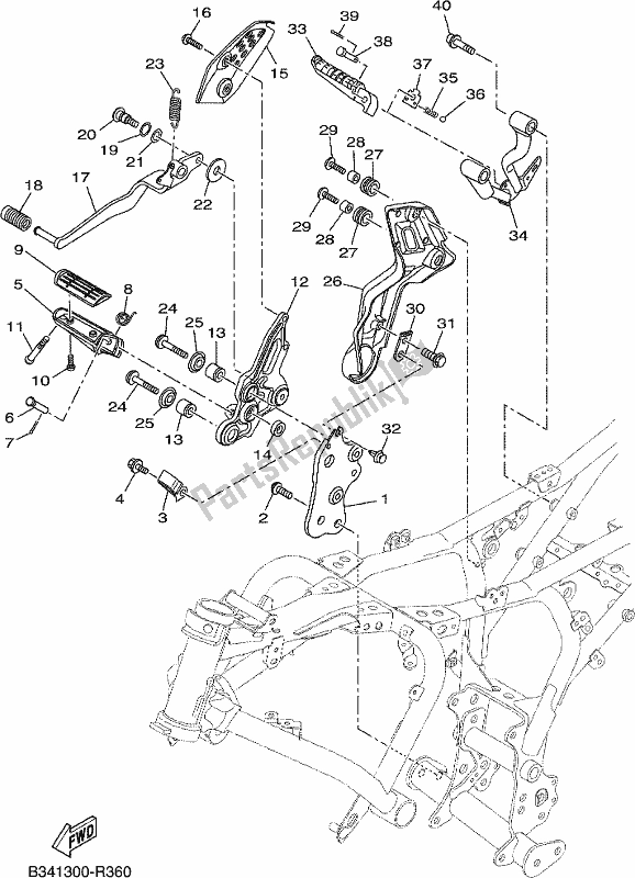 All parts for the Stand & Footrest 2 of the Yamaha XSR 700 AH MTM 660H 2017