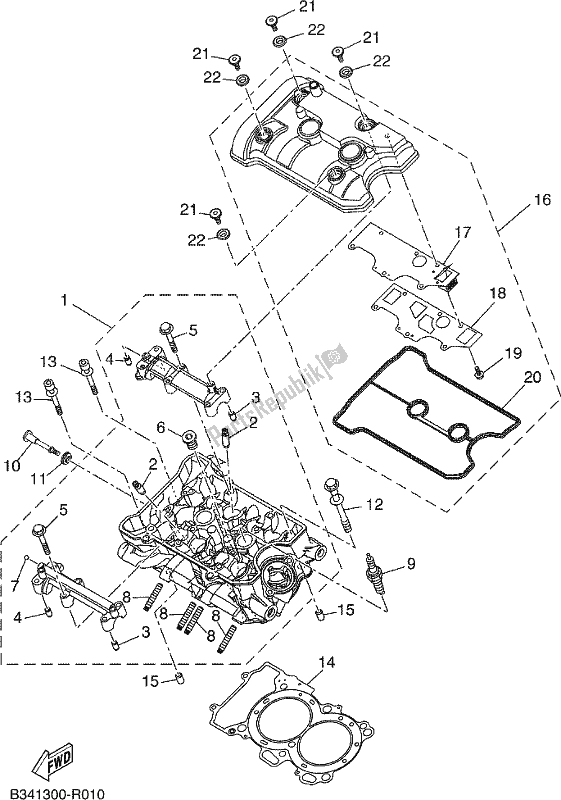 All parts for the Cylinder Head of the Yamaha XSR 700 AJ MTM 660J 2018