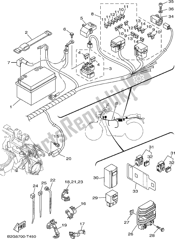 All parts for the Electrical 1 of the Yamaha XSR 700 AJ MTM 660J 2018