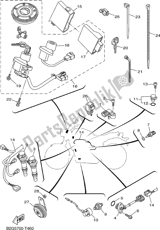 All parts for the Electrical 2 of the Yamaha XSR 700 AJ MTM 660J 2018