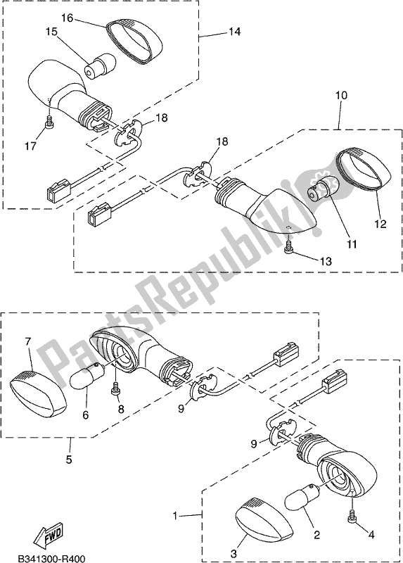 All parts for the Flasher Light of the Yamaha XSR 700 AJ MTM 660J 2018