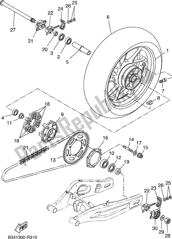 All parts for the Rear Wheel of the Yamaha XSR 700 AJ MTM 660J 2018