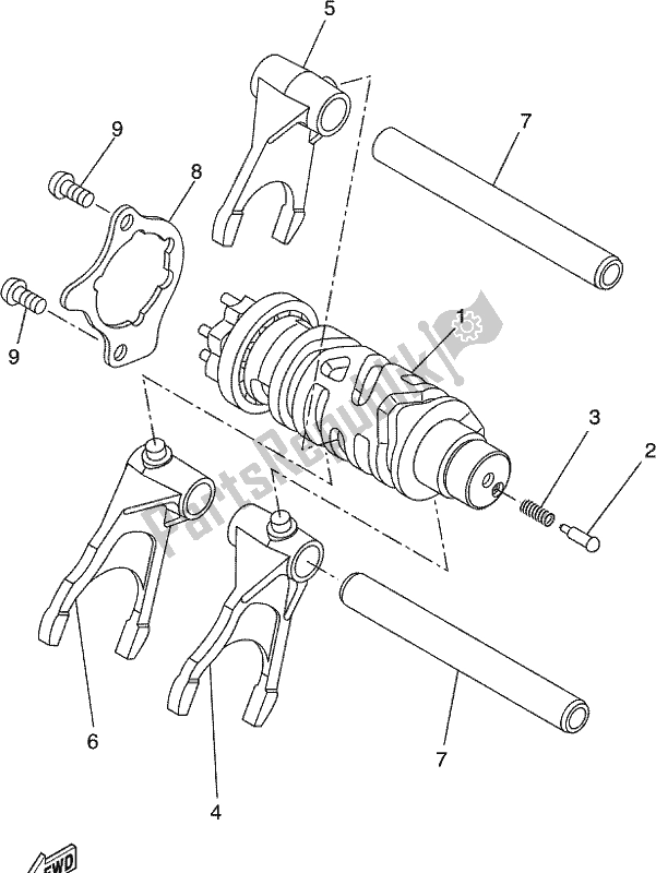 All parts for the Shift Cam & Fork of the Yamaha XSR 700 AL MTM 660L 2020