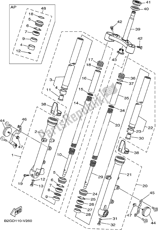 All parts for the Front Fork of the Yamaha XSR 700 AM MTM 660M 2021