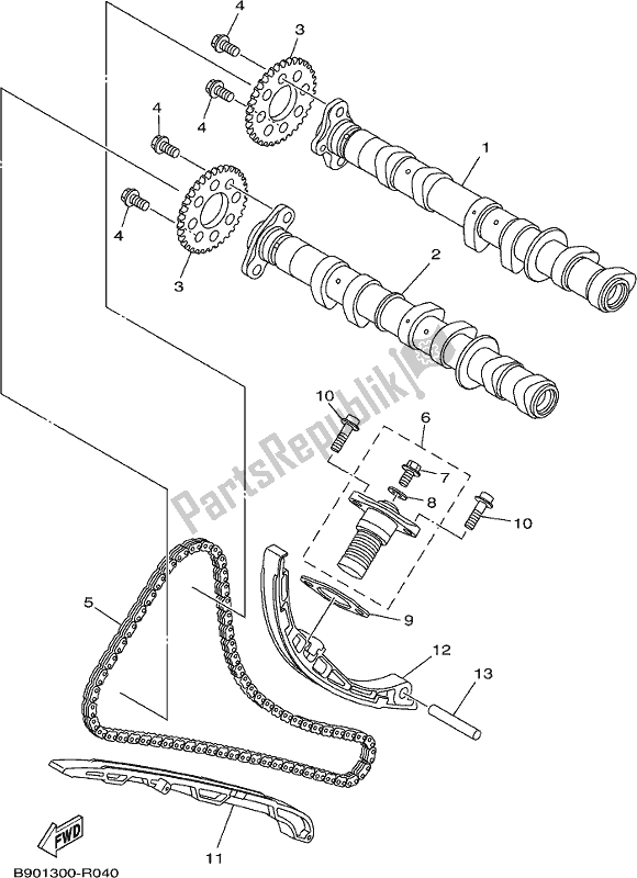 All parts for the Camshaft & Chain of the Yamaha XSR 900 AH MTM 850H 2017