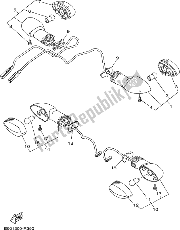 All parts for the Flasher Light of the Yamaha XSR 900 AH MTM 850H 2017