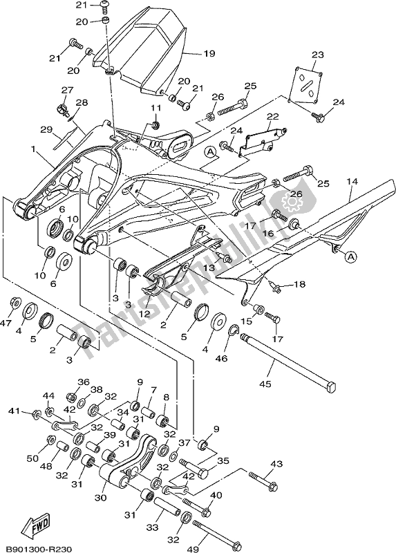 All parts for the Rear Arm of the Yamaha XSR 900 AH MTM 850H 2017