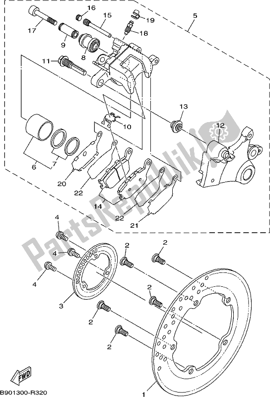 All parts for the Rear Brake Caliper of the Yamaha XSR 900 AH MTM 850H 2017