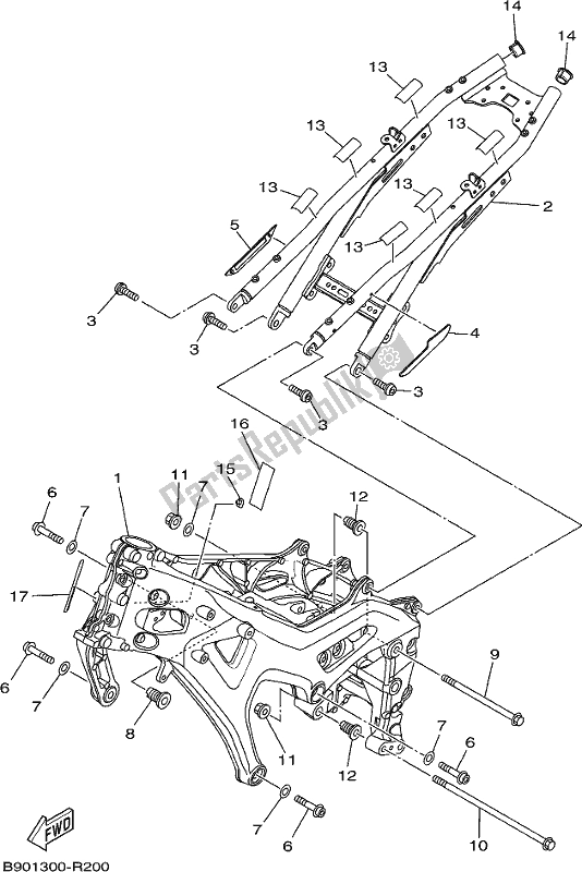 All parts for the Frame of the Yamaha XSR 900 AH MTM 850H 2017