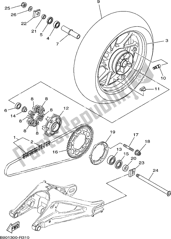 All parts for the Rear Wheel of the Yamaha XSR 900 AH MTM 850H 2017