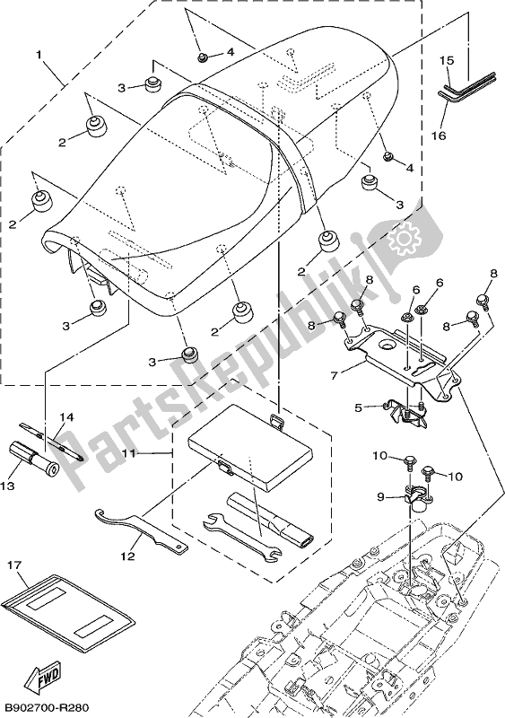 All parts for the Seat of the Yamaha XSR 900 AH MTM 850H 2017