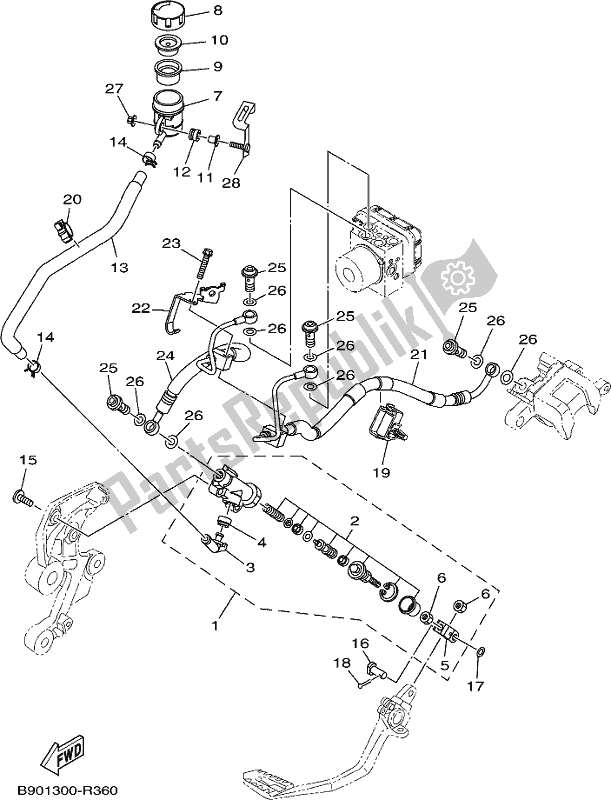 Toutes les pièces pour le Maître-cylindre Arrière du Yamaha XSR 900 AJ MTM 850J 2018