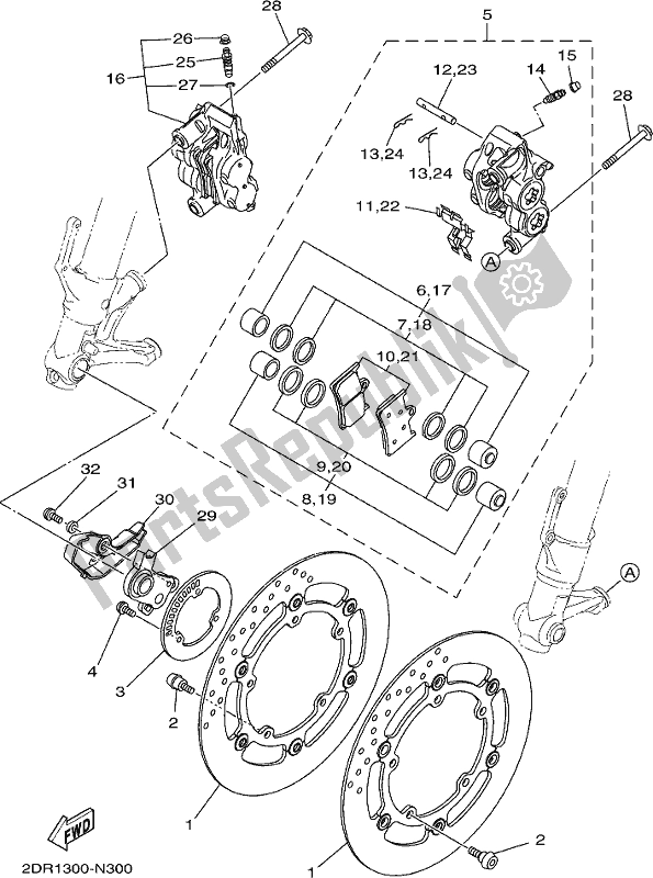 All parts for the Front Brake Caliper of the Yamaha XSR 900 AJ MTM 850J 2018