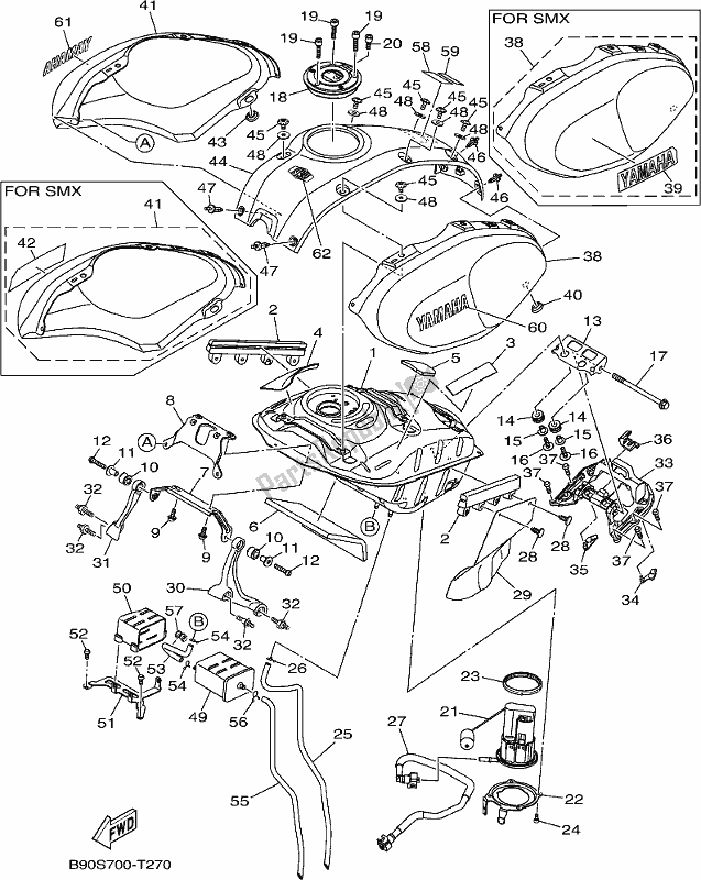 All parts for the Fuel Tank of the Yamaha XSR 900 AJ MTM 850J 2018