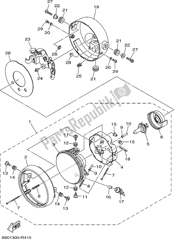 All parts for the Headlight of the Yamaha XSR 900 AJ MTM 850J 2018