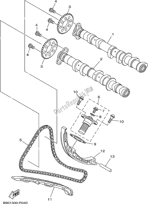 All parts for the Camshaft & Chain of the Yamaha XSR 900 AK MTM 850K 2019