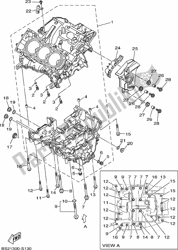 All parts for the Crankcase of the Yamaha XSR 900 AK MTM 850K 2019