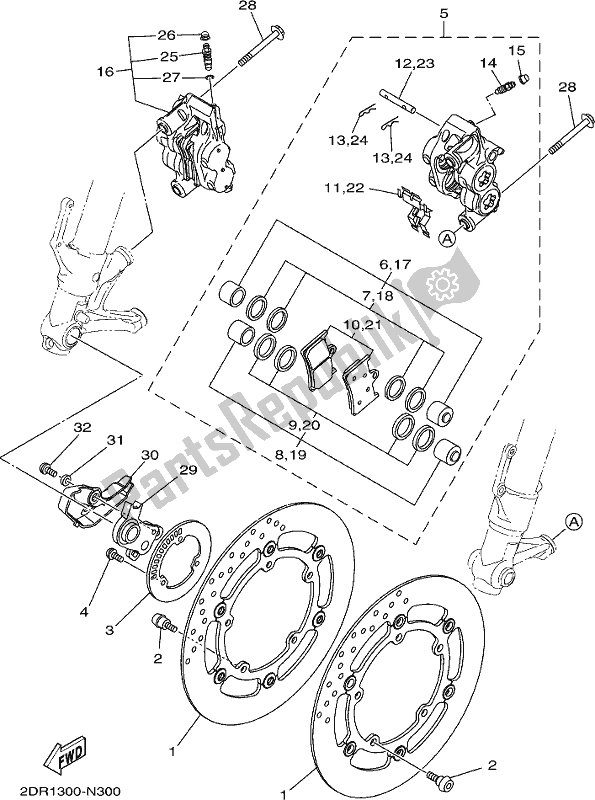 All parts for the Front Brake Caliper of the Yamaha XSR 900 AK MTM 850K 2019